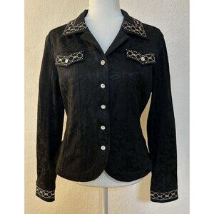 Christine Alexander Crystal Swarowski Rhinestones Black Jacquard Jacket Sz Med